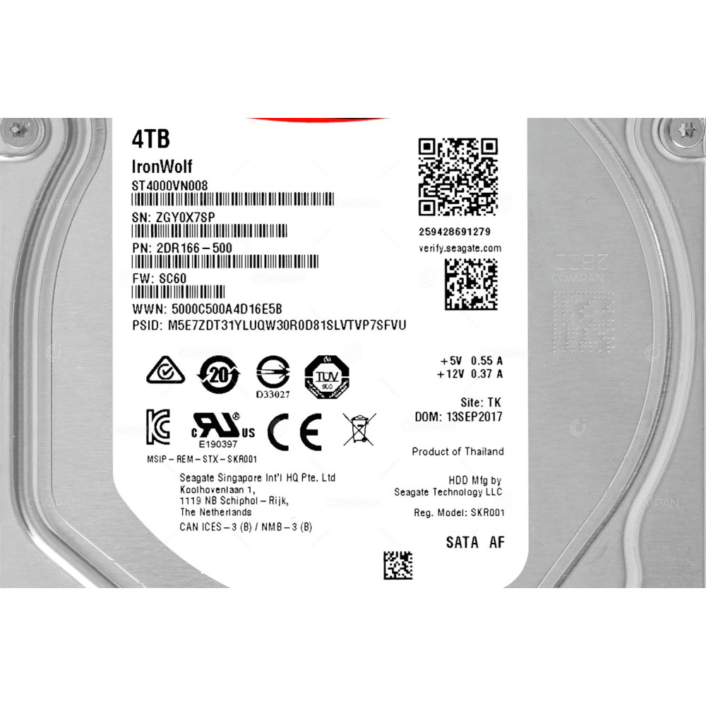 ST4000VN008 SEAGATE IRONWOLF HDD 4TB 5.9K SATA 6G  64MB CACHE 3.5" LFF